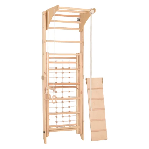 Wooden Wall Bars with Climbing Rope 