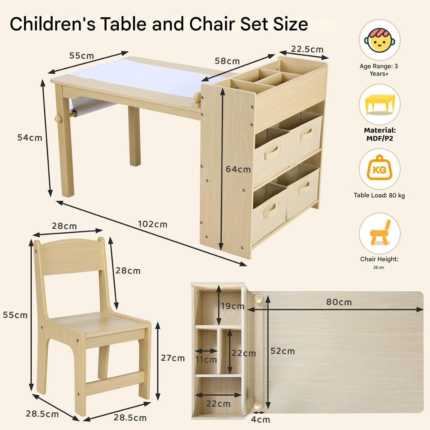 Kids Art Table and Chairs Set