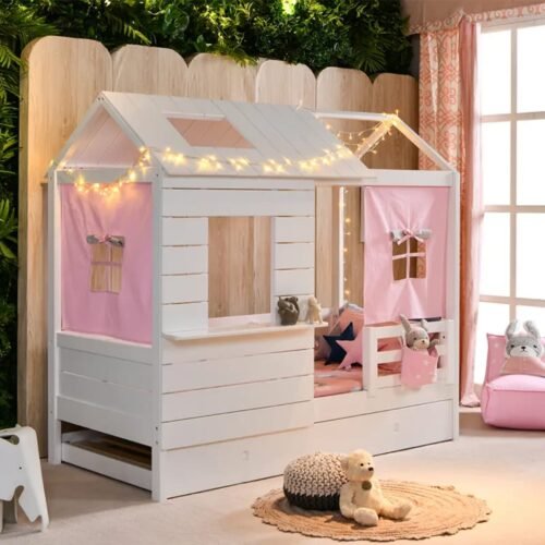 House Frame Wooden Single Bed for Boys and Girls 