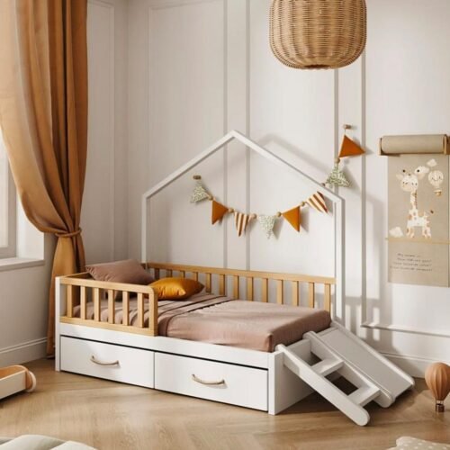 House-Shaped Kids Bed with Storage Drawers