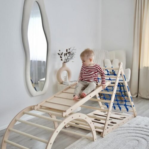 Pikler Triangle Play Gym with Climbing Ramp & Rocker Arch