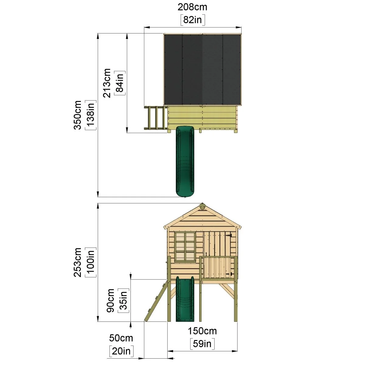 Wooden Kids Playhouse with Slide
